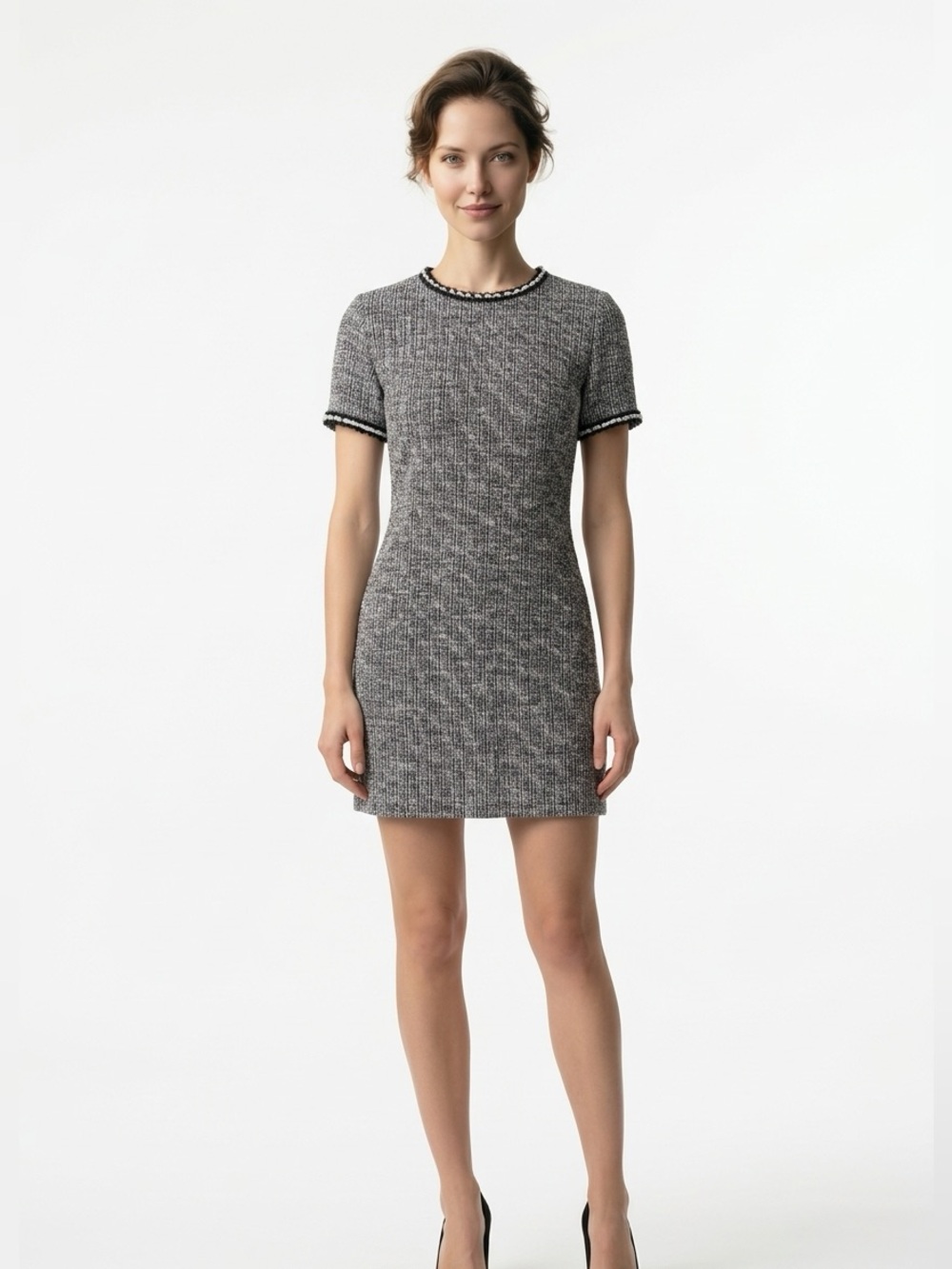 Zara Gray and Black Tweed-Effect Mini Dress